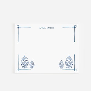 Ginger Jar Flat Border Stationery | Watercolor Ginger Jar Print | Chinoiserie Notecard Set | Gifts for Her | Personalized Stationery | Notes