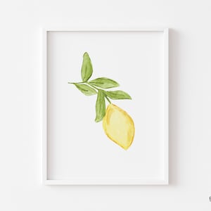 Watercolor Lemon Art Print | Kitchen Art Print | Lemon Print | Citrus Fruit Art Print | Lemon Poster | Yellow Lemon Stem Art | Lemon Decor |