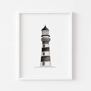 Lighthouse Wall Art Lighthouse Painting | Coastal Artwork Seaside Print | Beach Decor | Light House Print | Black and White Light House