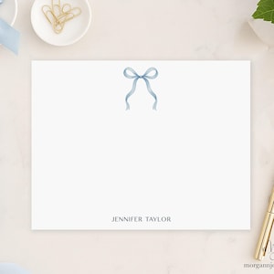 Blue Bow Stationery | Personalized Notecards with Ribbon Design | Preppy Stationary Set | Custom Wedding Thank You Cards | Baby Shower Notes