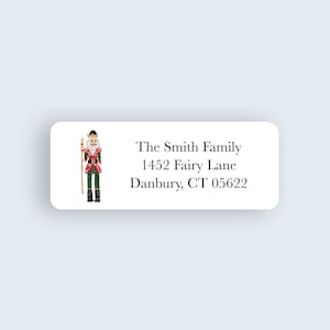 Personalized Red and Green Nutcracker Return Address Labels – Custom Holiday Mailing Stickers – Christmas Nutcracker Address Labels