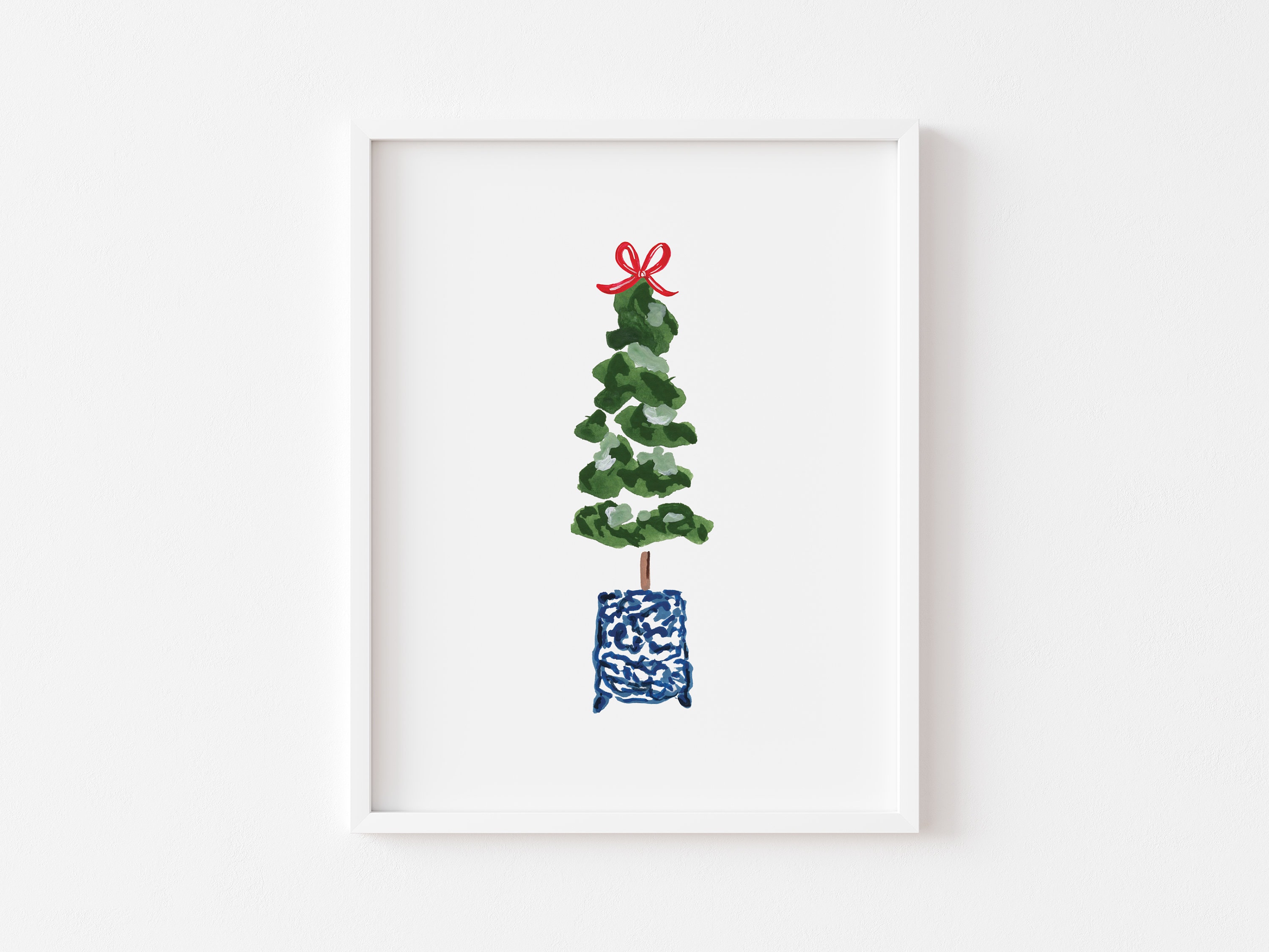 Watercolor Christmas Topiary Art Print Topiary Art Prints Holiday Wall ...