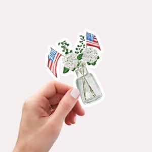 Vinyl Sticker: Hydrangea Flower Sticker, Watercolor USA Flag Stickers, Laptop Sticker, College Water Bottle Sticker, Weatherproof Sticker