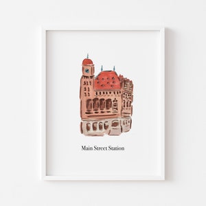 Main Street Station Art Print | Painted Watercolor Richmond Art Print | RVA Art | Virginia Art | City Painting | Train Station Art Print
