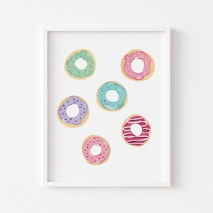 Donut Art Print | Donut Wall Art | Watercolor Donuts | Food Kitchen Print | Dessert Art Print | Foodie Gifts | Donut Lover Gifts | Food Art