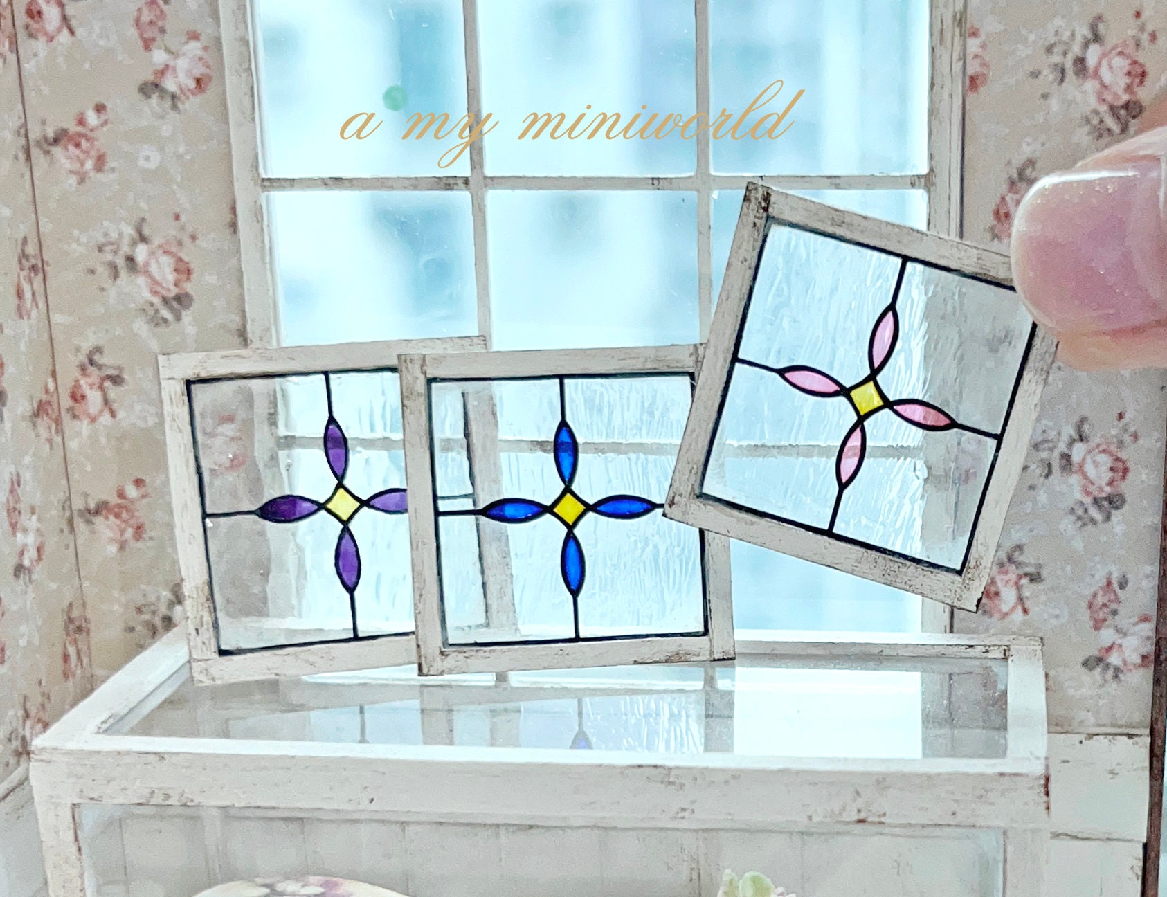 Dollhouse | 1:12 Miniature Shabby Stained Glass Window -flower - Etsy