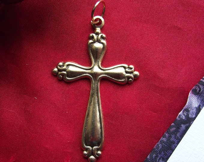 PE-0046 - 1-3/4 inch Vintage Brass Cross - Rosary Cross - Living history Cross - Regency Cross - Georgian Cross