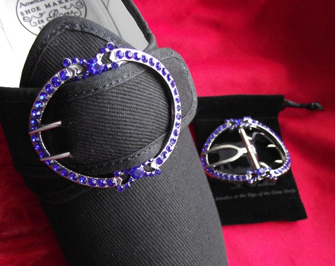 SB-0016S - The Charlotte SAPPHIRE 18th Century Reproduction Shoe Buckle - Georgian Shoe Buckle- Georgian Buckle, Jewelry Inspired by History