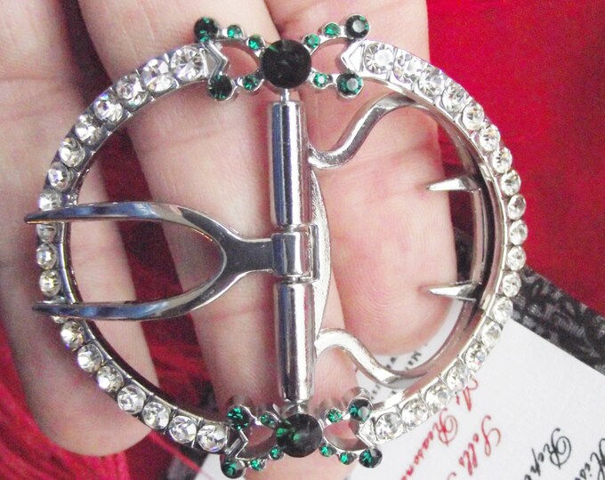 SB-0016EB - The Charlotte with EMERALD Bows - 18th Century Reproduction Shoe Buckle - Georgian Shoe Buckle - Carnaval Shoe Buckle