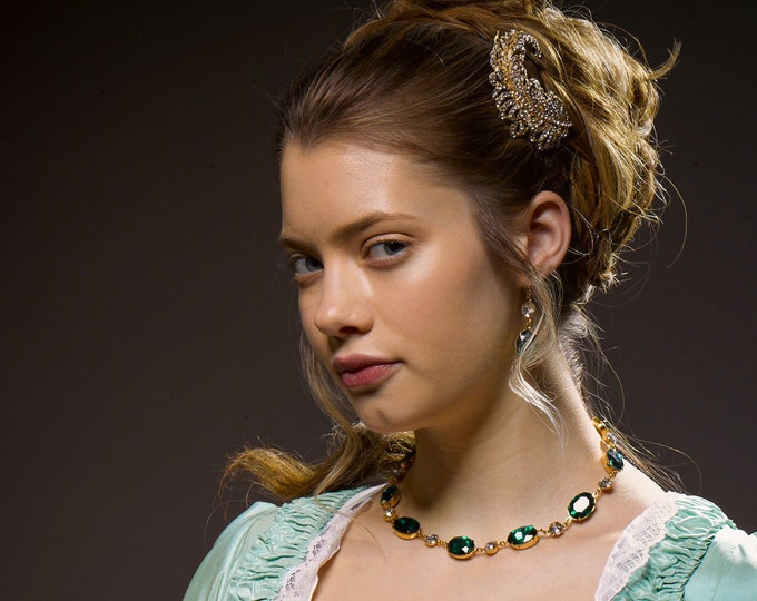 Antonia Rhinestone Aigrette Hair Comb - Hair Jewelry, Georgian Aigrette, Wedding Aigrette, Feather Brooch - HA-0029