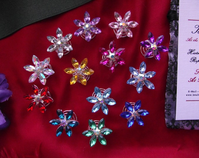 HA-0066 Colors of Crystal Flower Hair Swirls - Wig Hair Sprigs, Regency Hair Jewelry, Georgian Hair Jewelry, Bridal Jewelry