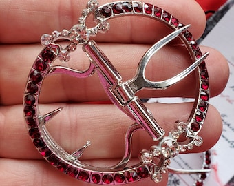 SB-0016GC - The Charlotte GARNET and Clear Bow - 18th Century Reproduction Shoe Buckle - Georgian Shoe Buckle - Georgian Buckle EXCLUSIVE