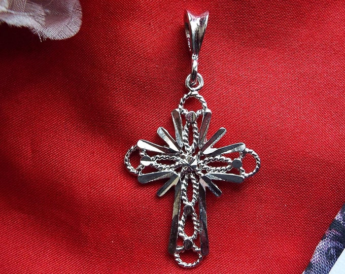PE-0043C - Sterling Silver Filigree  Cross - Rosary Cross - Living history Cross - Regency Cross - Georgian Cross - Jesus Christ - Cross