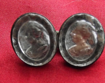 WH-11 and WH12 - 18th Century Brass Foil Rock Crystal Cuff Links - Gold Foil, Hair