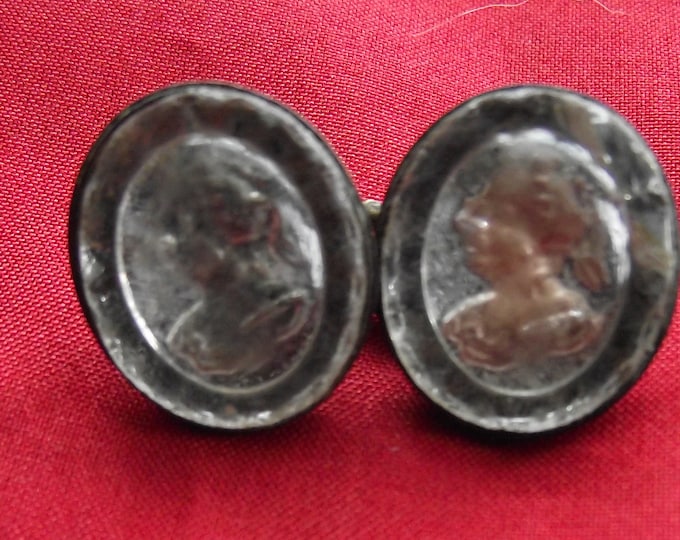 WH-11 and WH12 - 18th Century Brass Foil Rock Crystal Cuff Links - Gold Foil, Hair