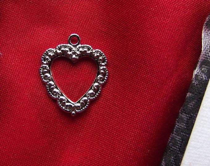 PE-0075S - Silver Georgian Heart Pendant - Reenactor Jewelry, Chatelaine Charm, Georgian Pendant, Faceted Heart, Vintage Brass Heart