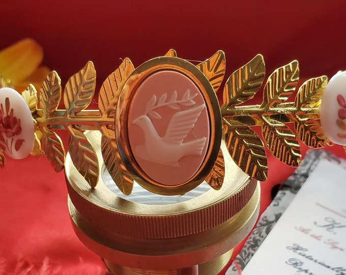 T-0020R - Gold Leaf Headband/Tiara - Dove of Peace, Cherubs, Carnelian Ladies