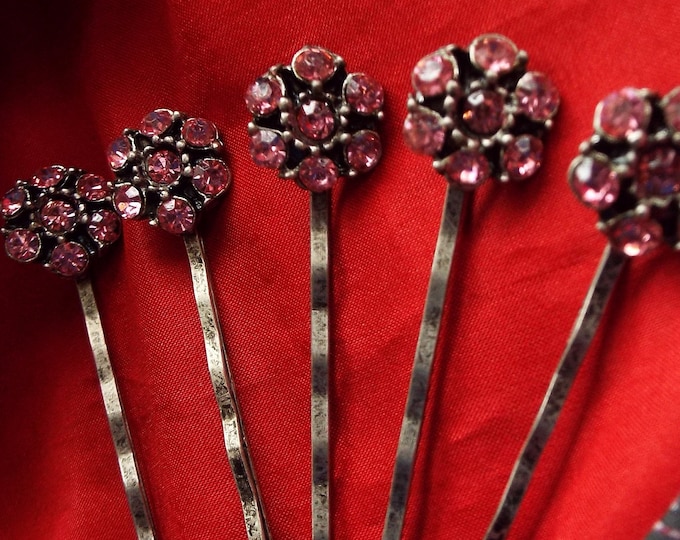 HA-0090R - Rose Flower Crystal Bobby Pin