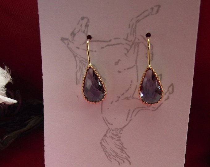 E-0646 - Glass Teardrop Earrings - Georgian Earrings, Regency Earrings, Swarovski Crystal Earrings, Edwardian Earrings