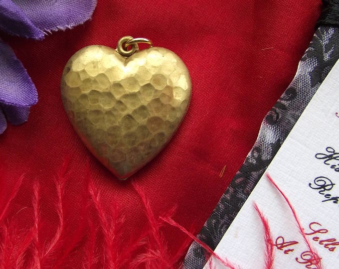 PE-0075H - Brass Georgian Heart Pendant - Reenactor Jewelry, Chatelaine Charm, Georgian Pendant, Faceted Heart, Vintage Brass Heart