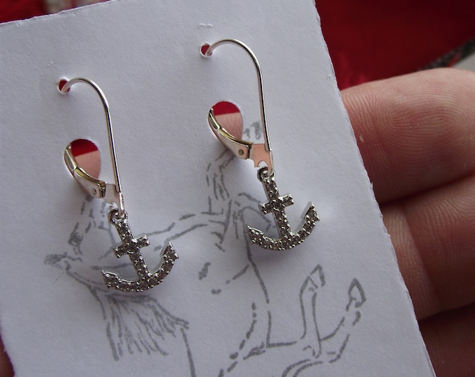 E-0534C - Crystal Hope Anchor Earrings - Regency Earrings - Anchor of Hope, Hope, Clear, Gold Anchor, Silver Anchor