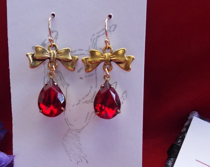 E-0526 - Bow and Teardrop Earrings - Georgian Paste Earrings