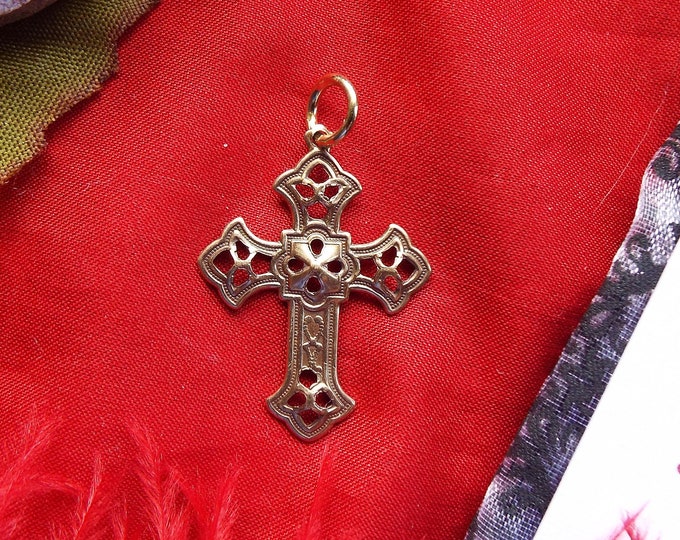 PE-0043A - 1 inch Vintage Brass Cut-Out Scroll Cross - Rosary Cross - Living history Cross - Regency Cross - Georgian Cross