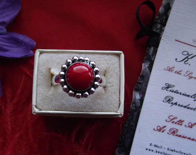 R-0062R - Renaissance Red Coral Ring - Georgian Ring, Regency Ring, Victorian Ring, Edwardian Ring, Revival Ring