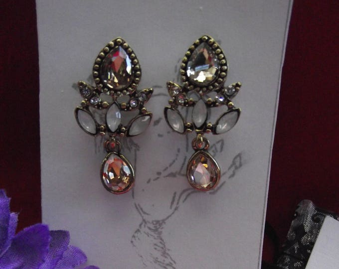 E-0588C - Gold Citrine and Opal Crystal Post Earrings - Georgian, Regency, Victoria, Elizabeth, Living History, Reenactor, Wedding