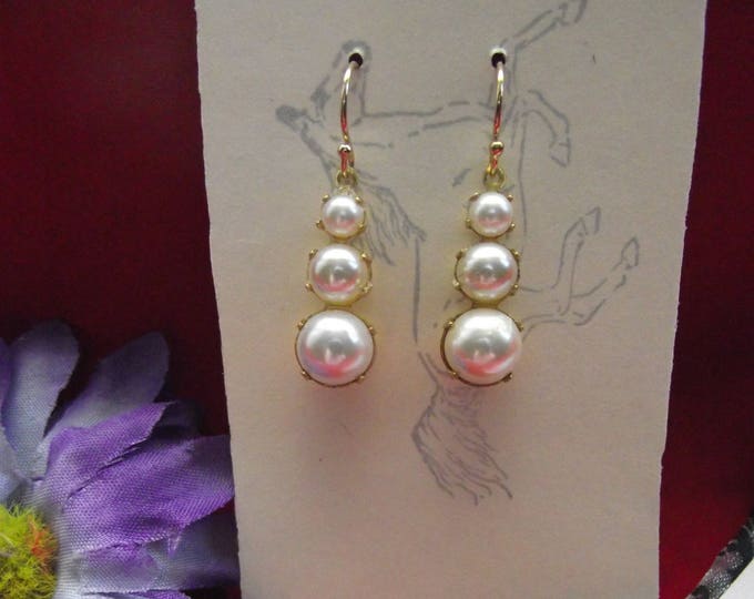 E-0577P - Three Graduated Pearl, Crystal or Crystal & Pearl Drops -Georgian Earrings, Regency Earrings, Victorian Earrings, Wedding Earrings