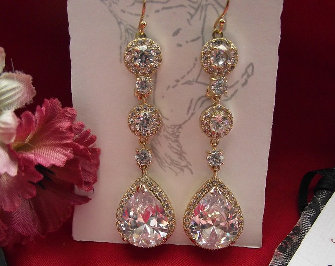 E-0506TE - Crystal Teardrop Style Earrings - Georgian Paste Earrings, Rhinestone Earrings, Faceted Crystal, Pendalogue Earring, Teardrop