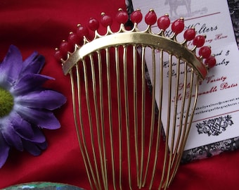 T-0100 - Brass Regency Comb, Georgian Tiara, Regency Coronet, Princess Josephine Tiara, Diadem, Georgian Comb, Red Coral Regency Comb