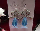 E-0648 - Czech Glass Glass and Georgian Bow Teardrop Earrings - Georgian Earrings, Regency Earrings, Georgian Bow