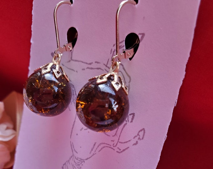 E-0503F - Vintage Crackle Glass Topaz Drops