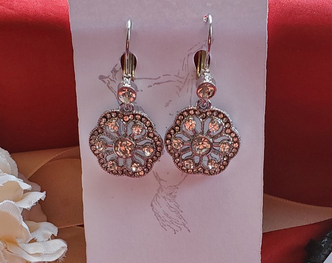 E-0165 - Rhinestone Forget Me Not Earrings - Timeless, Renaissance, Georgian, Clear