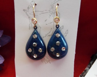 E-0541D- Blue Enamel Georgian "Diamond" Earrings - Statement Earrings - Georgian, Victorian