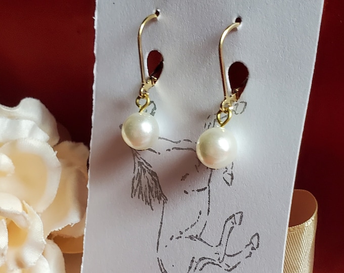 E-0540 - Gold-Filled Earrings with Round Pearls - 17th Century, Girl with a Pearl Earring, Georgian, Regency