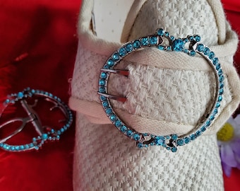SB-0016A - The Charlotte Medium AQUAMARINE Paste 18th Century Reproduction Shoe Buckle - Georgian Shoe Buckle - Georgian Buckle EXCLUSIVE