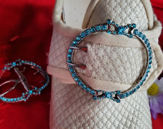 SB-0016A - The Charlotte Medium AQUAMARINE Paste 18th Century Reproduction Shoe Buckle - Georgian Shoe Buckle - Georgian Buckle EXCLUSIVE