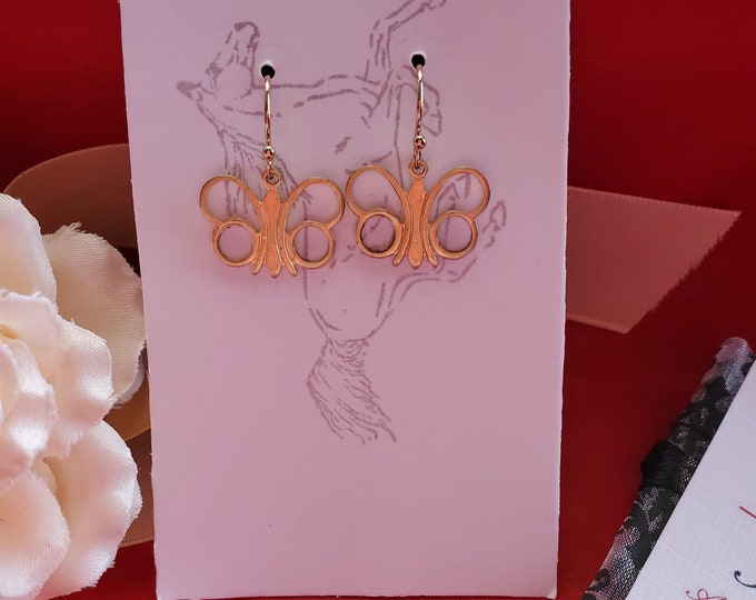 E-0340- Gold Butterfly Drops - Regency, Queen Victoria, Queen Elizabeth, Living History, Reenactor, Costumers, Jane Austen