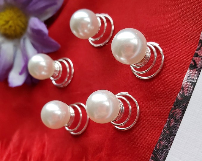 HA-0078D - Pearl Hair Swirls - Wedding, Hair Adornment, Ballet, Dance, Living History