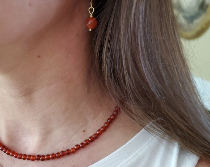 N-0088C - 16 inch Carnelian Necklace and Bracelet with Gold-Plated Slide Clasp