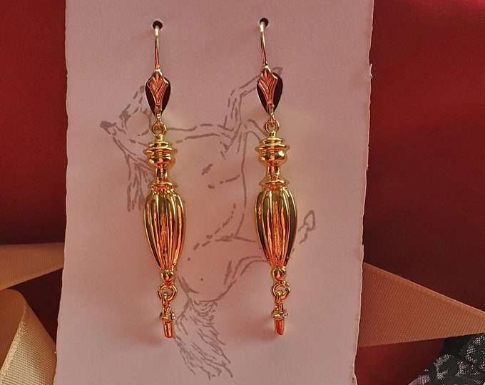 E-0572 - Urn Style Gold Earrings - Reenactor, Civil War, Regency, Victorian, Memento Mori, Lafayette