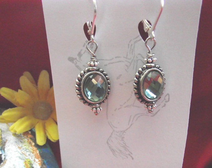 E-0613 - Sterling Silver Leverback with Crystal Ovals - Georgian, Regency, Civil War, Living History, Reenactor, Wedding