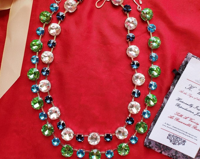 N-0090 - Reproduction 18th Century Collet Necklace - 18th Century Jewelry Oval Foiled Paste Georgian Collet Necklace, Cup Chain Style