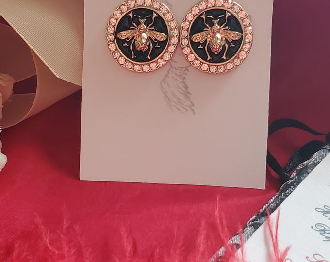 E-0242 - Gold-Filled Earwires with Round Black Enameled Bee Drops - Gold Bees, Bees, Regency, Napoleon