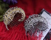 HA-0029 - Rhinestone Aigrette Hair Comb - Hair Jewelry, Georgian Aigrette, Wedding Aigrette, Feather Brooch