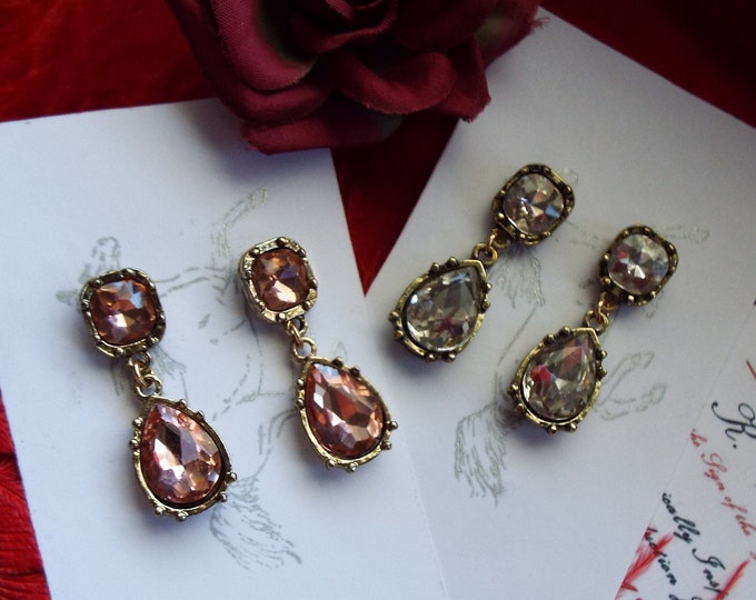 E-0644C - Collet Earrings with Crystal Drops - Georgian Earrings, Regency Earrings, Victorian Earrings