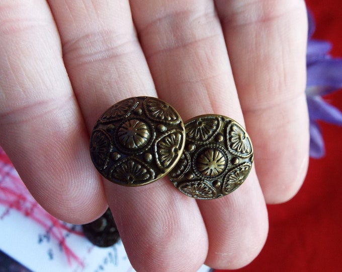 SL-0009A - Bronze Rising Sun and Flower Sleeve Links  - 5/8 inch - Cuff Links, Sleeve Buttons, Sleeve Links