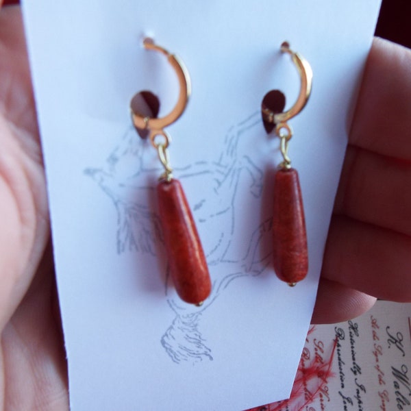 E-0623M - Mediterranean Red Coral Earrings, Renaissance Earrings, Georgian Earrings, Regency Earrings, Victorian Earrings